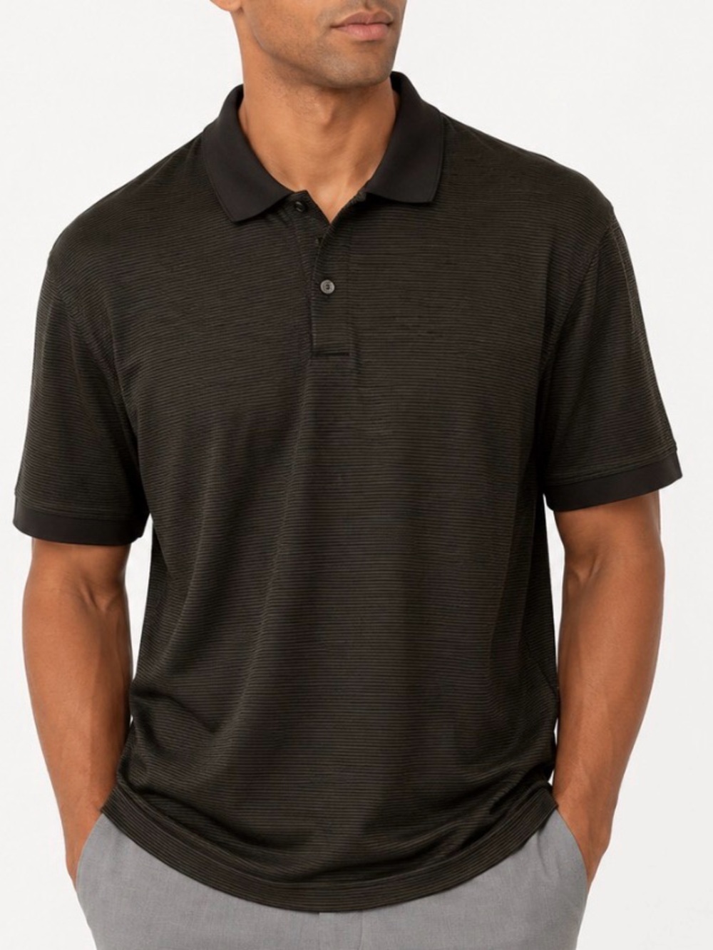 Perry Ellis as L gray/black stripe collared polo t-shirt